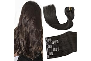Clip in Hair Extensions 70G Dark Brown 100% Remy Human Hair Extensions 7A Soft Silky Straight 7pcs 16clips for Women(15 Inch 