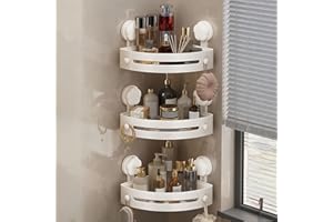Corner Shower Rack, 3-Tier Suction Cup Shower Shelf, No Drilling Bathroom ShowerOrganizer, Rustproof Bathroom Storage Rack wi