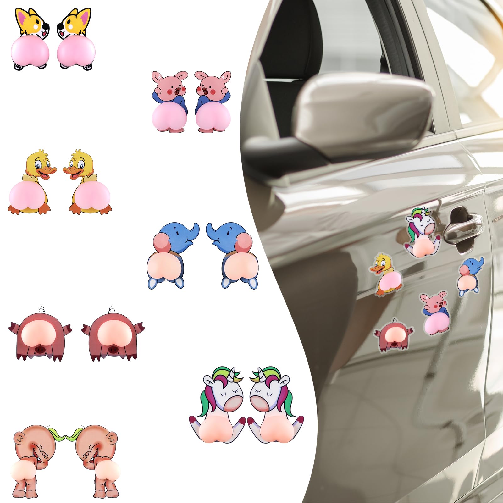 Photo 1 of 14 Pieces 3D Cartoon Car Sticker Decorative Mute Cute Car or Household Appliance Silicone Anti-Collision Strip Sticker for Rearview Mirror Car Door Frame Window