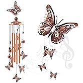 Ukulork Wind Chimes Outdoor Clearance, Butterflies Aluminum Tube Windchime with S Hook,Patio Garden Decor, Housewarming Gift.