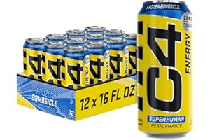 C4 Energy Drink 16oz (Pack of 12) - Frozen Bombsicle - Sugar Free Pre Workout Performance Drink with No Artificial Colors or 