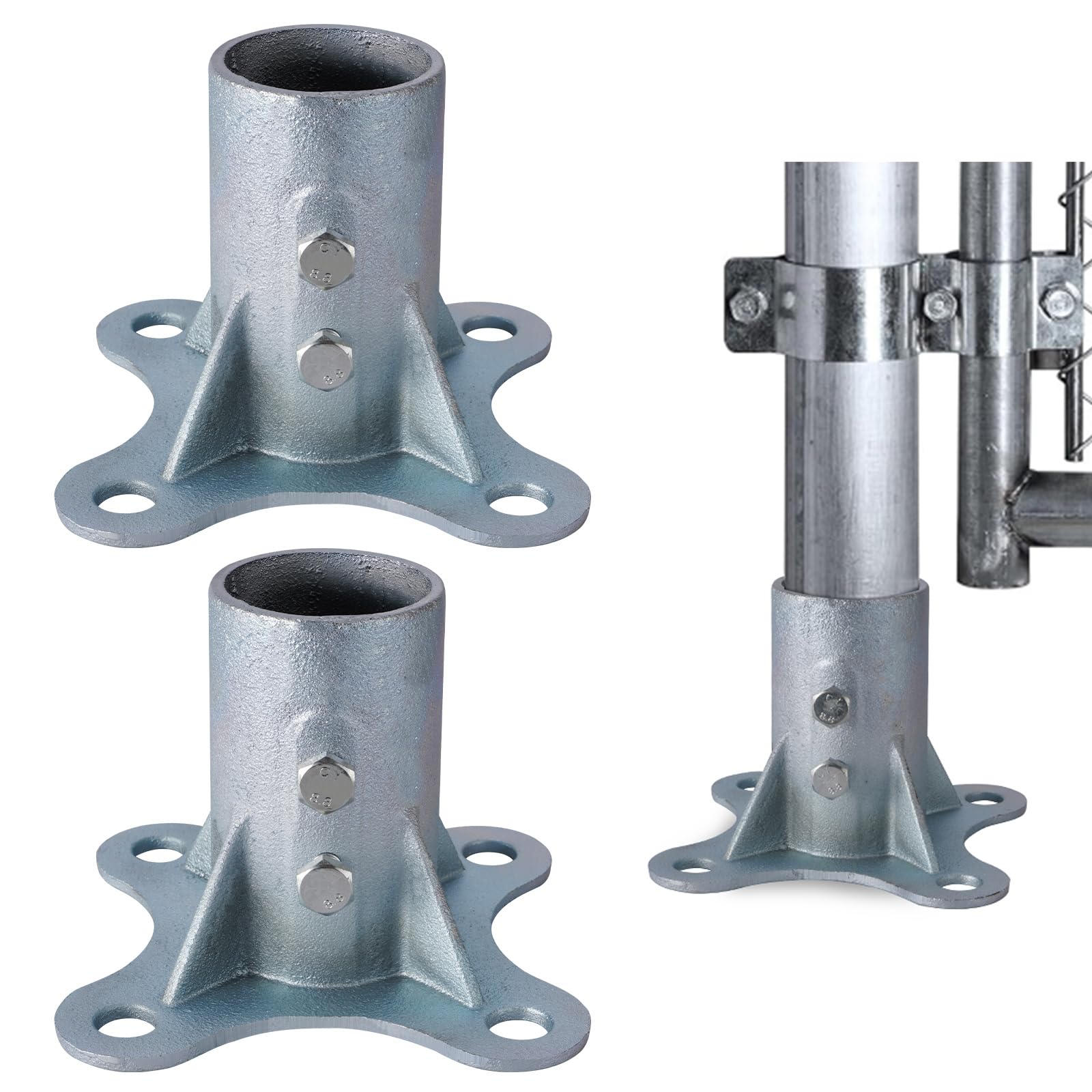 Photo 1 of HOOBBS Chain Link Fence Post 2 1/2" Floor Flange, Pipe Flange Galvanized Fence Post (2)