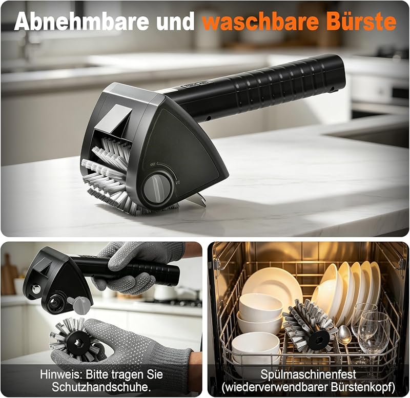 Elektrische Grillbürste Kabellos 4000mAh Akku 304 Edelstahl für Grillrost