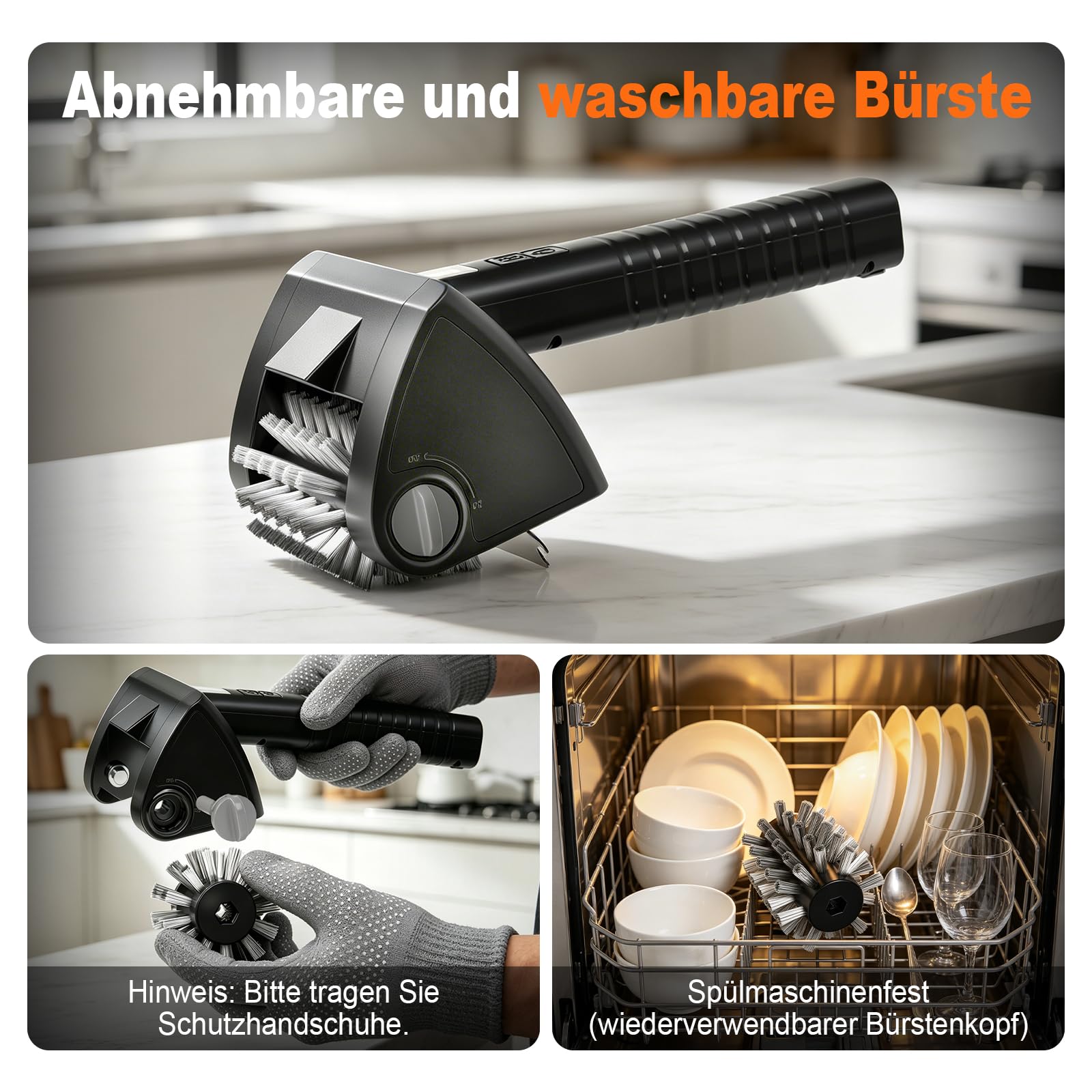 Elektrische Grillbürste Kabellos 4000mAh Akku 304 Edelstahl für Grillrost