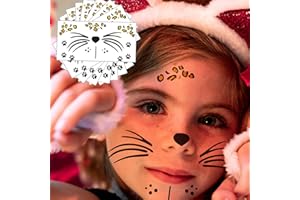 LEOARS Leopard Face Tattoos Temporary, Fake Cat Face Stickers for Halloween Costume Accessories and Parties Men Women Boys Girls Body Makeup,9-Sheet