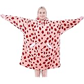 NORD ECO Wearable Blanket Hoodie for Adult Women, Oversized Sherpa Fleece Hooded Sweatshirt, Cozy Blanket Hoodie with Sleeves for Winter Gift (Pink Strawberry)