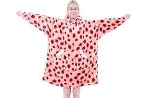 NORD ECO Wearable Blanket Hoodie for Adult Women, Oversized Sherpa Fleece Hooded Sweatshirt, Cozy Blanket Hoodie with Sleeves for Winter Gift (Pink Strawberry)