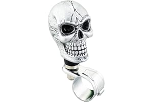 Lunsom Wheel Spinner Knob, Skull Shape Car Turning Driving Suicide Knob Power Handle Control Resin Steering Spinner Turn Aid Helper Fit Most Vehicle, Truck, Tractor, Boat(Silver)