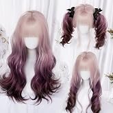 XiongXiongLe Long Wave Curly Hair Costume Wig Harajuku Style Women Gold Purple Gradient High Temperature Silk Wig for Adult Female Music Festival Themed Parties Halloween Wedding