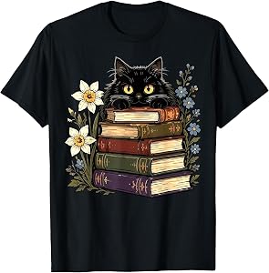 Black Cat Book Lover T-Shirt