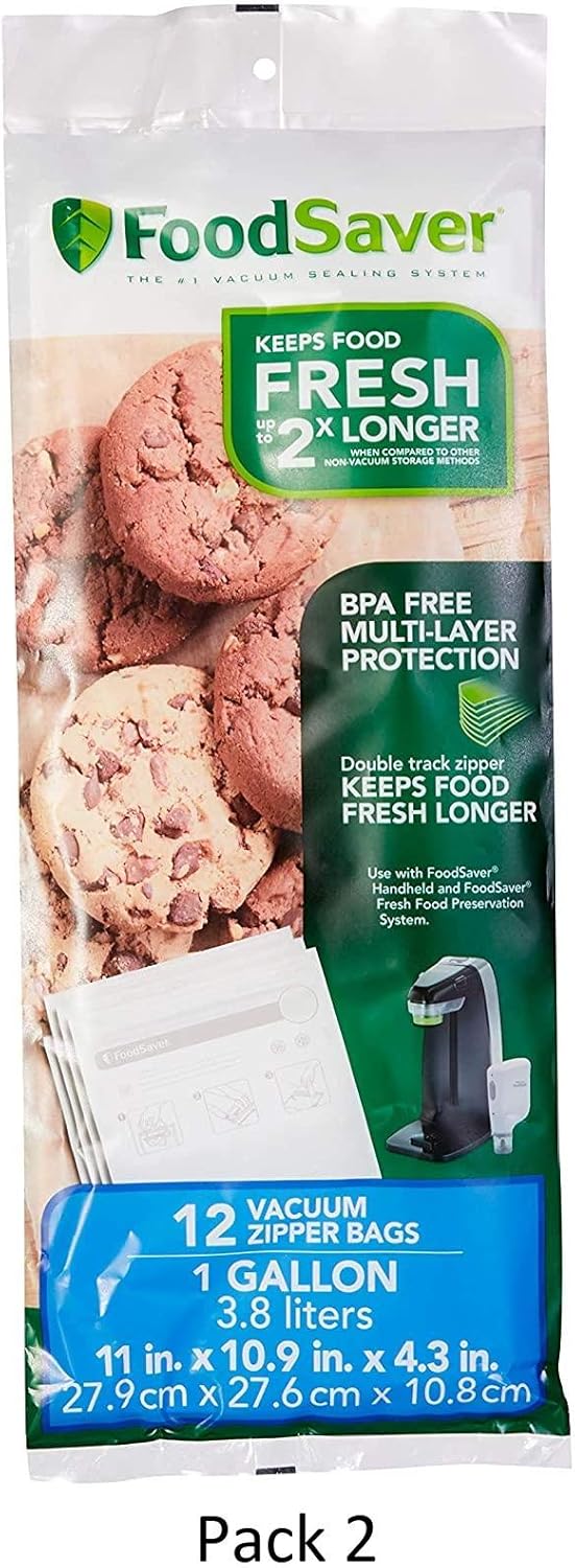 FoodSaver FSFRBZ0316-000 1-Gallon Vacuum Zipper Bags, 12 Count, Multi, 2 Pack