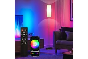 Qaubauyt Smart LED Floor Lamp with APP Control & RGB Colors - Dimmable Standing Lamp for Living Room, Bedroom, Gaming - Remote, Timer, 9W Bulb Included, 67" Modern Tall Lamp (White)