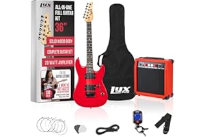 LyxPro 36 Inch Electric Guitar and Kit for Kids with 3/4 Size Beginner’s Guitar, Amp, Six Strings, Two Picks, Shoulder Strap, Digital Clip On Tuner, Cable and Soft Case Gig Bag -Red