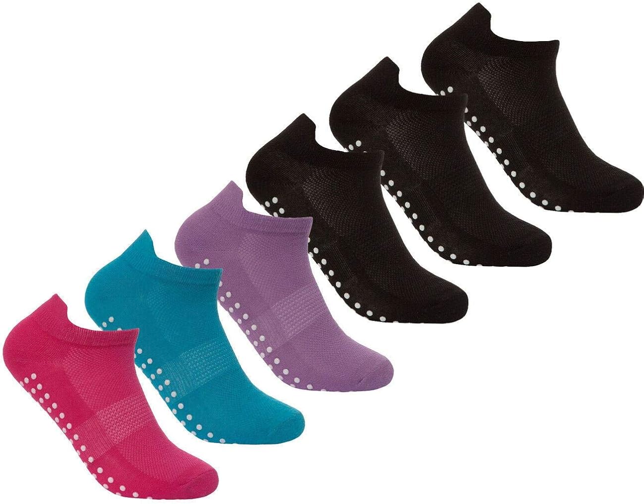 Sock Stack Trainer Socks 6 Pairs Of Women's Gym Yoga Pilates Sock Non Slip Sole Grip Trainer