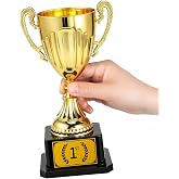Zeravica 7.48" Gold Plastic Trophy Award with Pre-Attached 1st Place Label, Small Winner Cup for Kids Sports, Parties, School Competitions