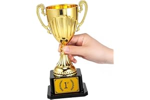Zeravica ​​Gold Plastic Trophy Awards with Pre-Attached 1st Place Label – Champion's Winner Cup for Sports, Birthday Parties & Competitions