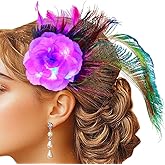 JAKAWIN Light Up Feather Headpiece LED Flapper Hair Clip Glowing Rave Costume Hair Accessories Women