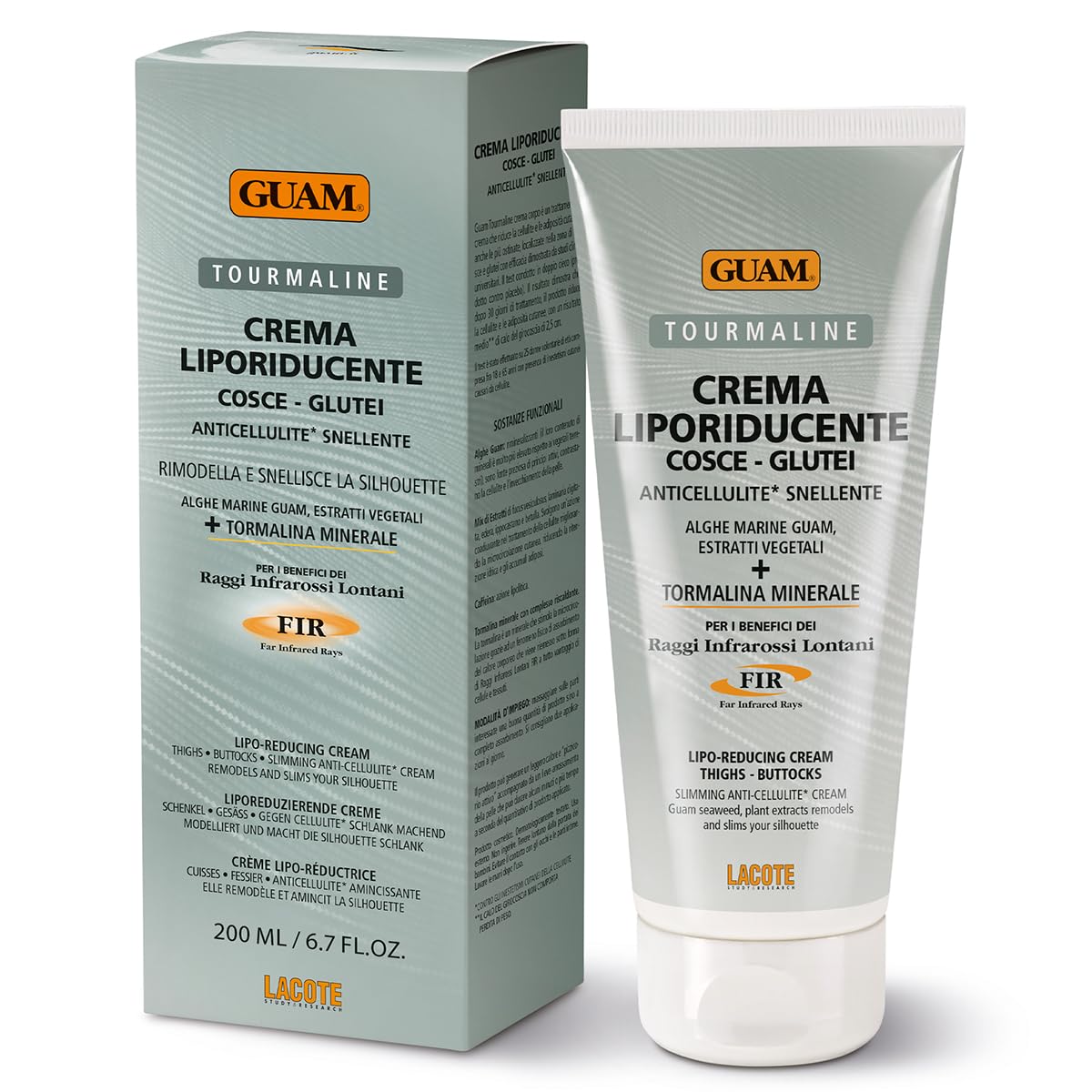 GUAM FIR Slimming Cellulite Cream for Thigh & Buttocks – 200ml Hot Tourmaline Skin Firming Cream – Lipo-Reducing Stubborn Anti-Cellulite Treatment – Reduce Imperfections, Improve Firmness & Elasticity