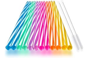 HT-INTL Reusable Silicone Drinking Straws, 12 Pcs Eco Friendly Silicone Straws with 2 cleaning Brushes,for 30oz and 20oz Tumblers, Rtic,Yeti, Ozark, (Two-tone Stripe, 10 inches)