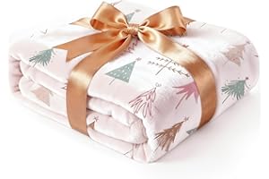 CGK UNLIMITED Ultra Soft Fleece Blanket Throw Size - Christmas Flannel Fleece Luxury Throw Blanket - Lightweight Throw for Couch, Bed, Chair - Warm & Breathable - Cozy Microplush Bedding - Christmas Trees, Pink