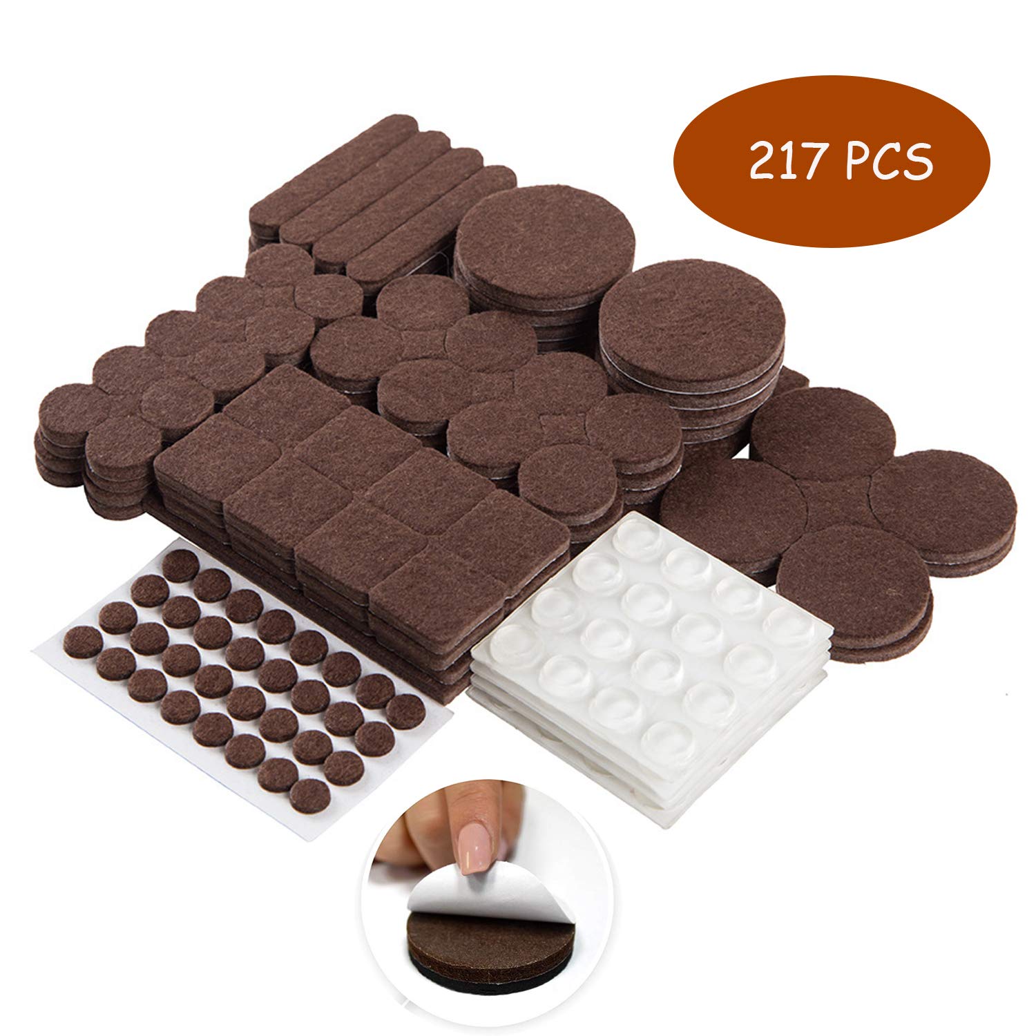 Felt Furniture Pads 217 PCS All Size Self Stick Furniture Feet Wood Floor Protectors for Furniture for Hardwood Floors (Brown) with Cabinet Door Bumpers by STAR SMART