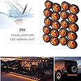 20PCs 12V/24V Round Side Marker Lights, 3/4" LED Front Rear Side Marker Indicators Light, Super Bright Indicator of Position Lamps For Truck Trailer Van Caravan Lorry Car Bus (Amber)