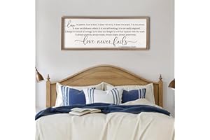 flowtorely Love is Patient Love is Kind Wall Art Decor 40"X15" Love Never Fails Sign 1 Corinthians 13 Bedroom Above Bed Wall Decor Large Bible Verse Quote Scripture Christianity Hanging Sign (Wood)