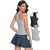 LuneNuelle Womens Racerback Tank Tops - Cami Ribbed Basic Camisole V Neck Casual Trendy Slim Fit Sleeveless Tank 2 Pack