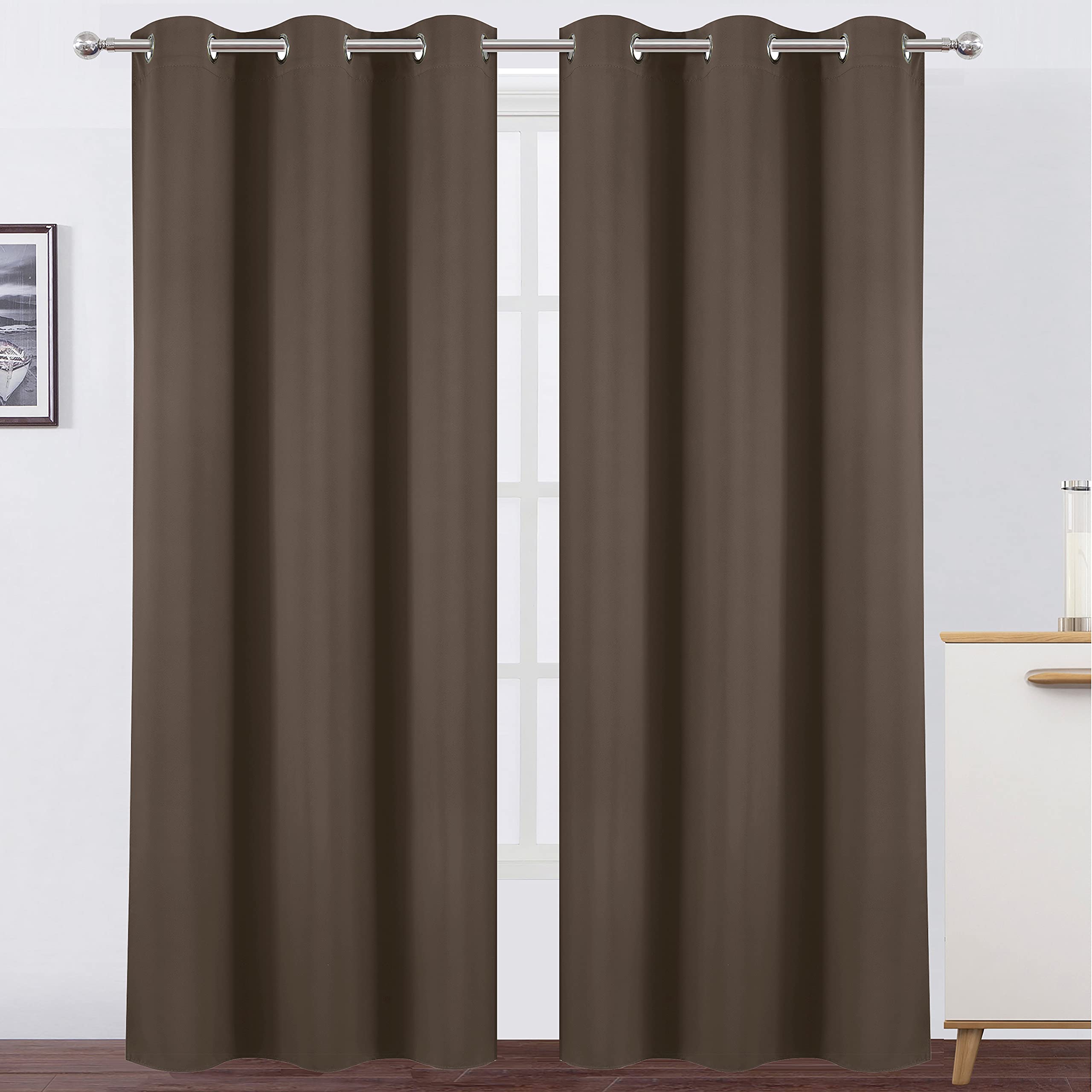 LEMOMO Chocolate Brown Thermal Blackout Curtains/42 x 95 Inch/Set of 2 Panels Room Darkening Curtains for Bedroom Image