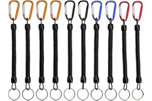 UOIENRT Retractable Tether Coiled Fishing Lanyard with Carabiner Safety Rope for Securing,Hiking, Black Blue Red Yellow 10PCS