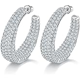 Frwiskp 14K White Gold Plated Silver Hoop Earrings for Women, Light Weight Huggie Earrings for Women20mm,30mm,40mm Trendy CZ Drop Dangle Earrings with S925 Stertling Silver Post, Hypoallergenic Jewelry for Gifts.