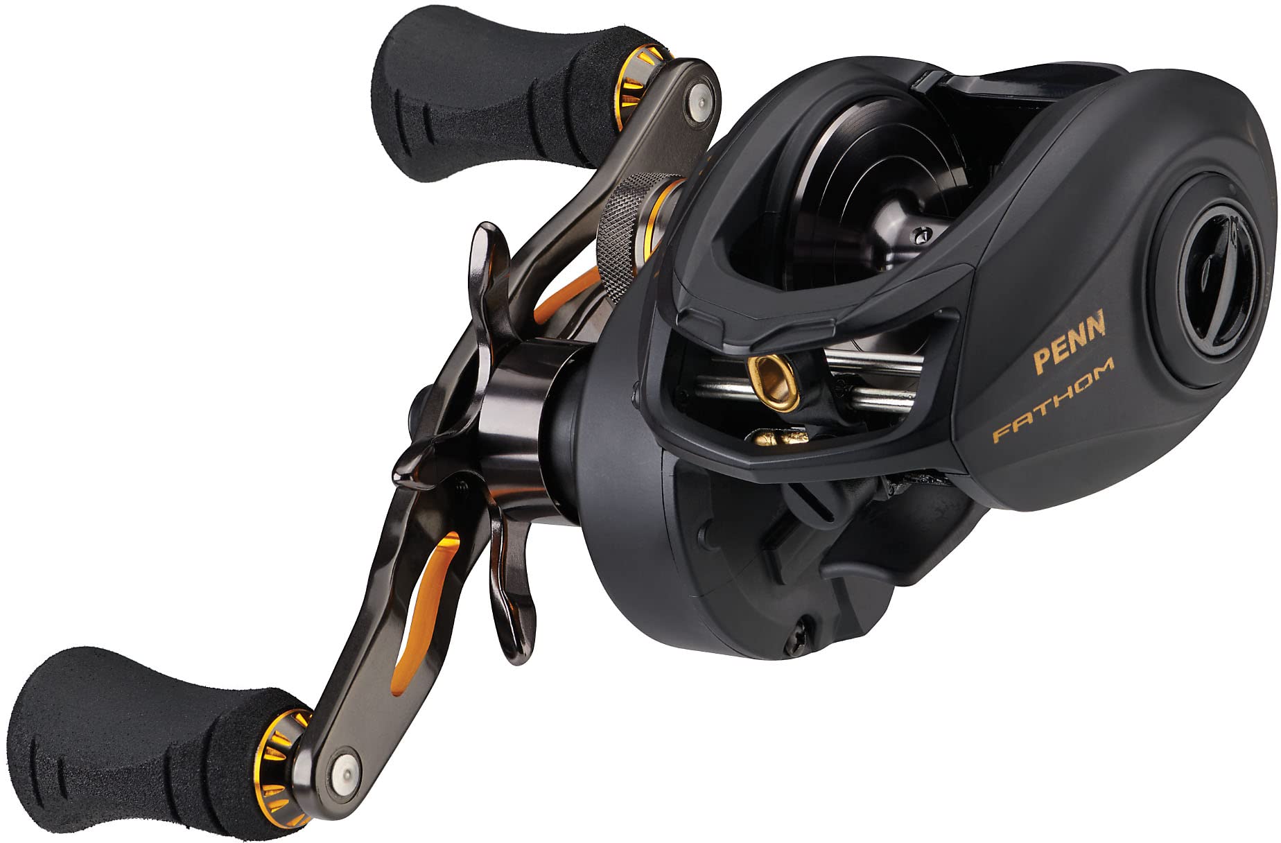 PENN Fathom Low Profile Reel, Fishing Reel, Low Profile Baitcast Reels, Sea - Inshore Fishing, Saltwater Fishing Reel for Jigging, Jig , Bait and Lure Fishing, Unisex, Black Gold, 300 | Right Hand