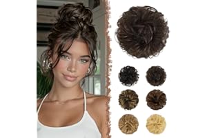 FESHFEN Human Hair Messy Bun - 100% Real Human Hair Buns Hair Piece Hair Scrunchies Chignon Updo Hairpieces for Women, Brown