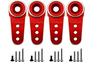 NUOFANY 4Pack Aluminum 15T Servo Horn Arms RC Mini Servo Horns Toy Car Accessories Compatible with Emax ES08MA Servo Fit for Axial SCX24 1/24 RC Crawler (Red)