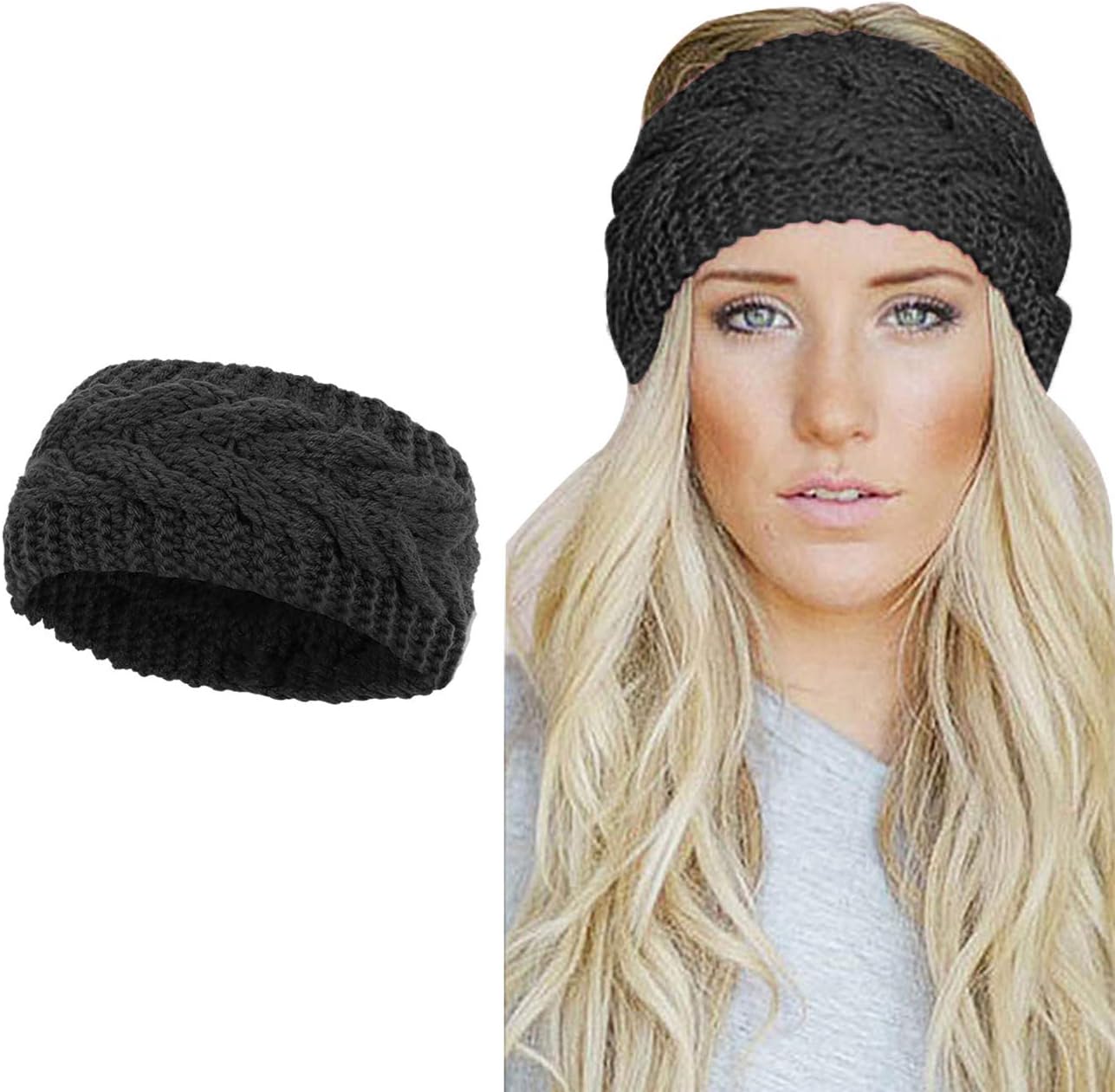 Winter Knitted Headband for Women, Soft Warm Crochet Braided Ear Warmer