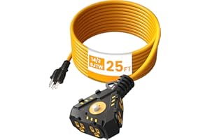 Suraielec Industrial Power Strip with 6-Outlet Power Hub, 25FT 14/3 AWG SJTW Heavy-Duty Extension Cord, 15A Circuit Breaker, 