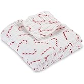 LollyBanks Muslin Baby Blankets, 100% Cotton Cozy Muslin Quilt, 47 x 47 Inches and 6 Layers Toddler Blanket for Boys and Girls, Soft and Breathable Newborn Blanket, Baby Essentials (Candy Cane Print)
