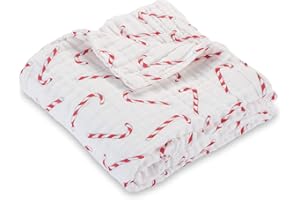 LollyBanks 100% Cotton Muslin Quilt, Large Christmas Candy Cane Throw | Boy, Girl or Gender Neutral Holiday Receiving Blanket for Baby Shower | 6 Soft, Breathable, Lightweight Layers