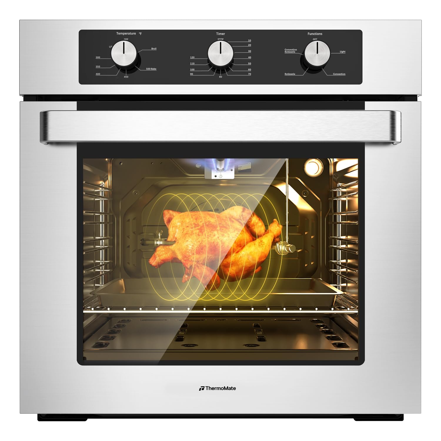Photo 1 of Thermomate 24" Gas Wall Oven, ETL Certified, 2.12 Cu.ft. Natural Gas With 5 Cooking Functions and Rotisserie, Built-in With Mechanical Knobs Control, Stainless Steel
