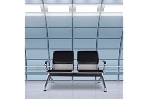 Kinsuite 2-Seat Waiting Room Reception Chair with Arms Office Guest Chairs & Reception Chairs PU Leather for Airport Office Bank Hospital Seat Bench