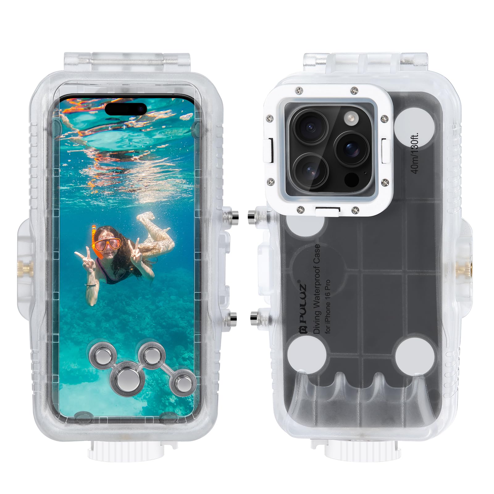 Underwater Waterproof Diving Case for iPhone 15 Plus/14 Plus &15/14/13/12/11 Pro Max 6.7", 40m/130ft Professional Case Swimming Snorkeling Surfing Photo Video Housing Shell(not for iOS26) Clear