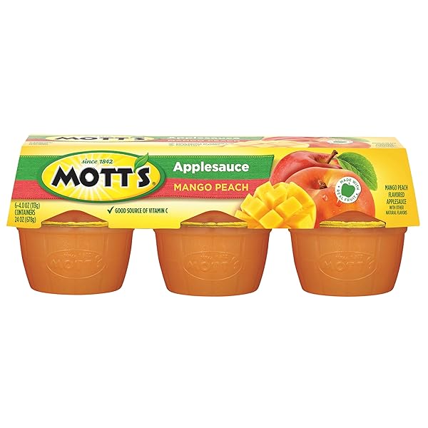 MOTT’S MANGO PEACH APPLESAUCE, 4 OZ CUPS, 6 COUNT