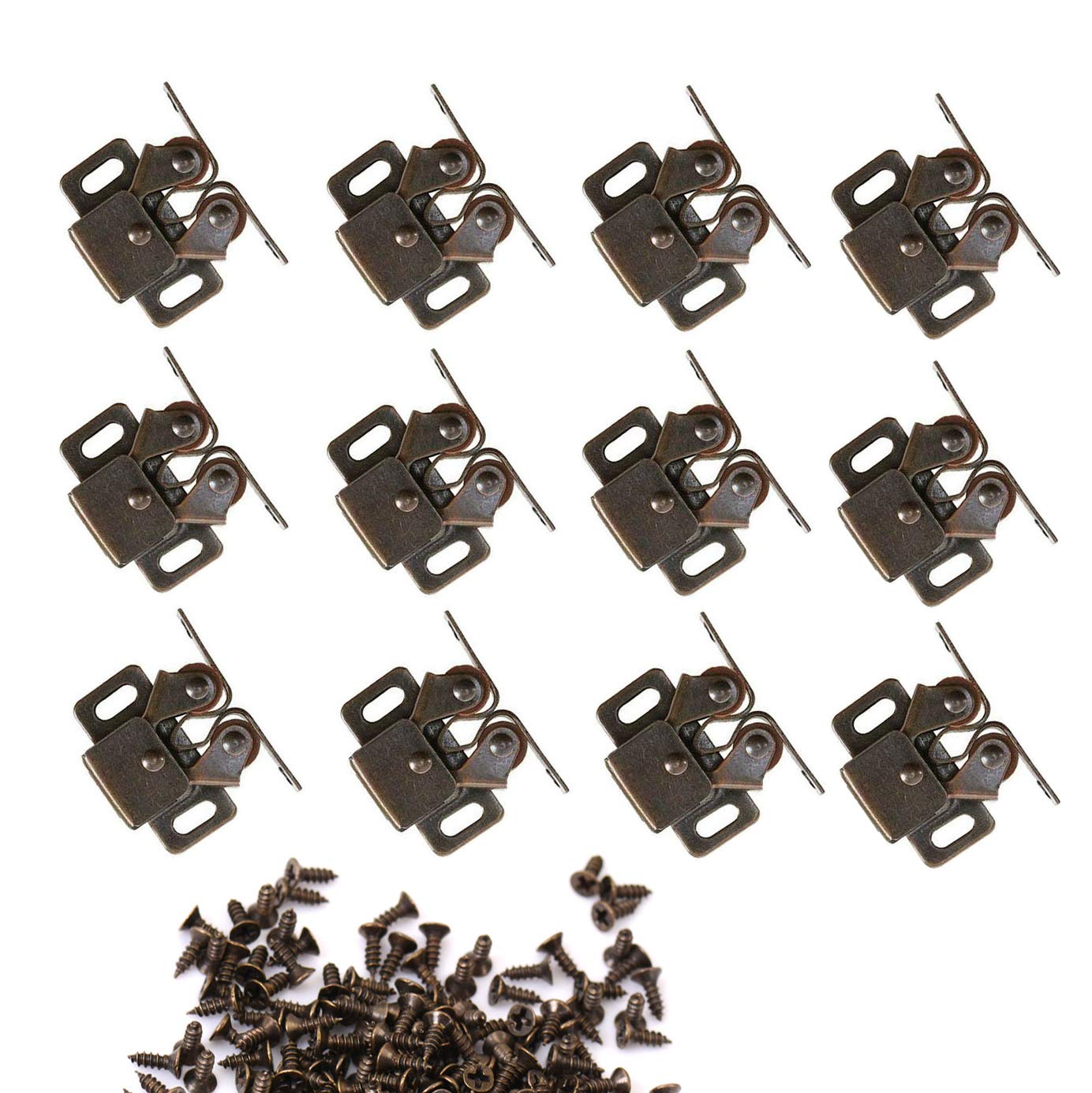 NewZC Double Roller Catch 12 Pack Twin Cupboard Latch Strong Hold Cabinet Door Catches - Antique Bronzed