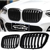 BILLDIO G01 Grille, Front Kidney Grille ABS Single Slats Gloss Black 2Pcs | Sporty Style Upgrade, No-Drill Clip-On Install, Sensor &amp; Airflow Compatible With BMW X3 G01 2018-2021 BMW X4 G02 2019-2021