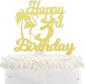 Happy 3rd Birthday Cake Topper - Hawaii Tropical Flamingo Gold Glitter Décor - Kids Third Birthday Party - Baby Shower Three Years Old Palm Tree Cake Derocation