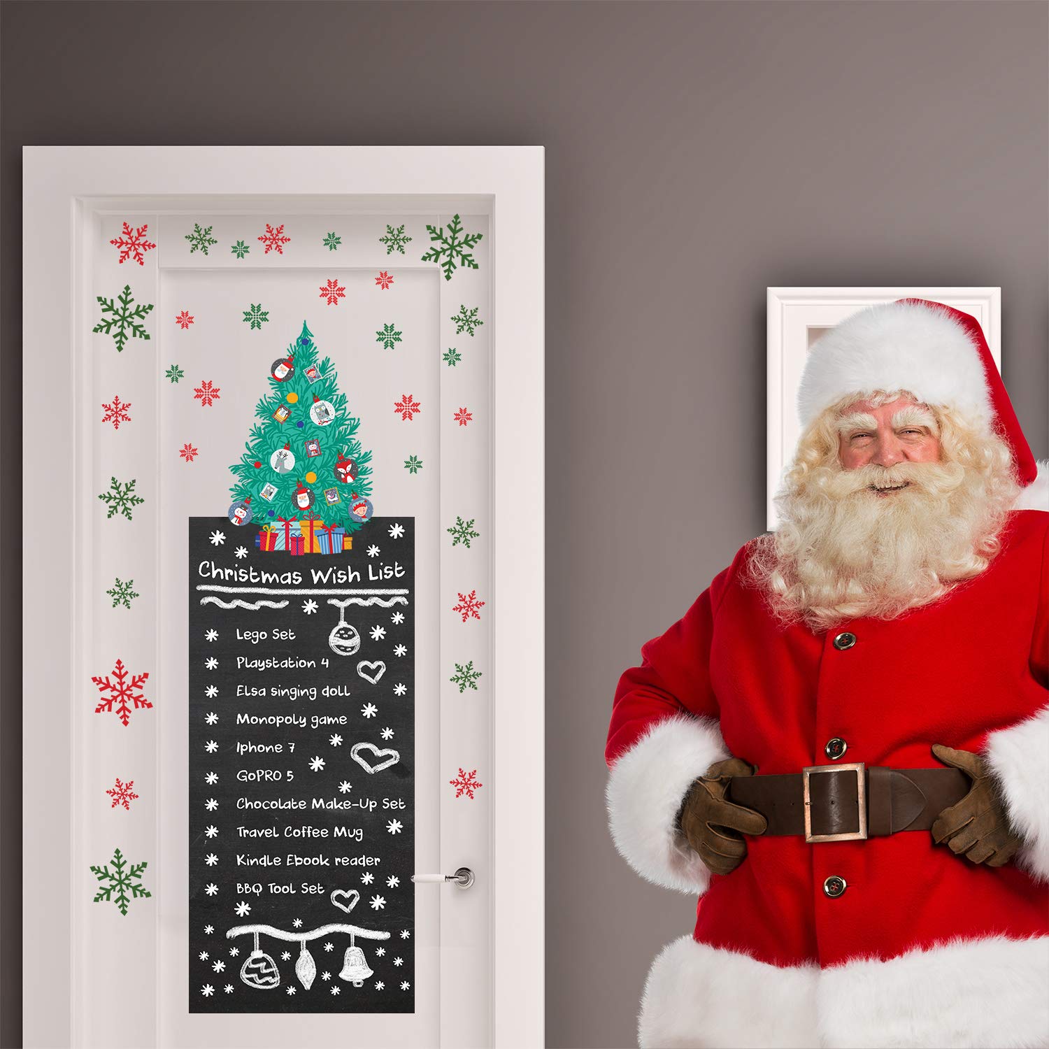 WALPLUS 45x200x0.02cm Christmas Decorations Wall Stickers Merry Christmas Decoration Set Blackboard + Colourful Snowflakes + Christmas Tree Stickers Mural Art Removable Self-Adhesive Decal Vinyl Décor