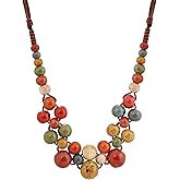 MINACHI Hippie Boho Colorful Ceramic Round Beads Strand Necklace, Bohemian Fashion Statement Jewelry Gift for Women