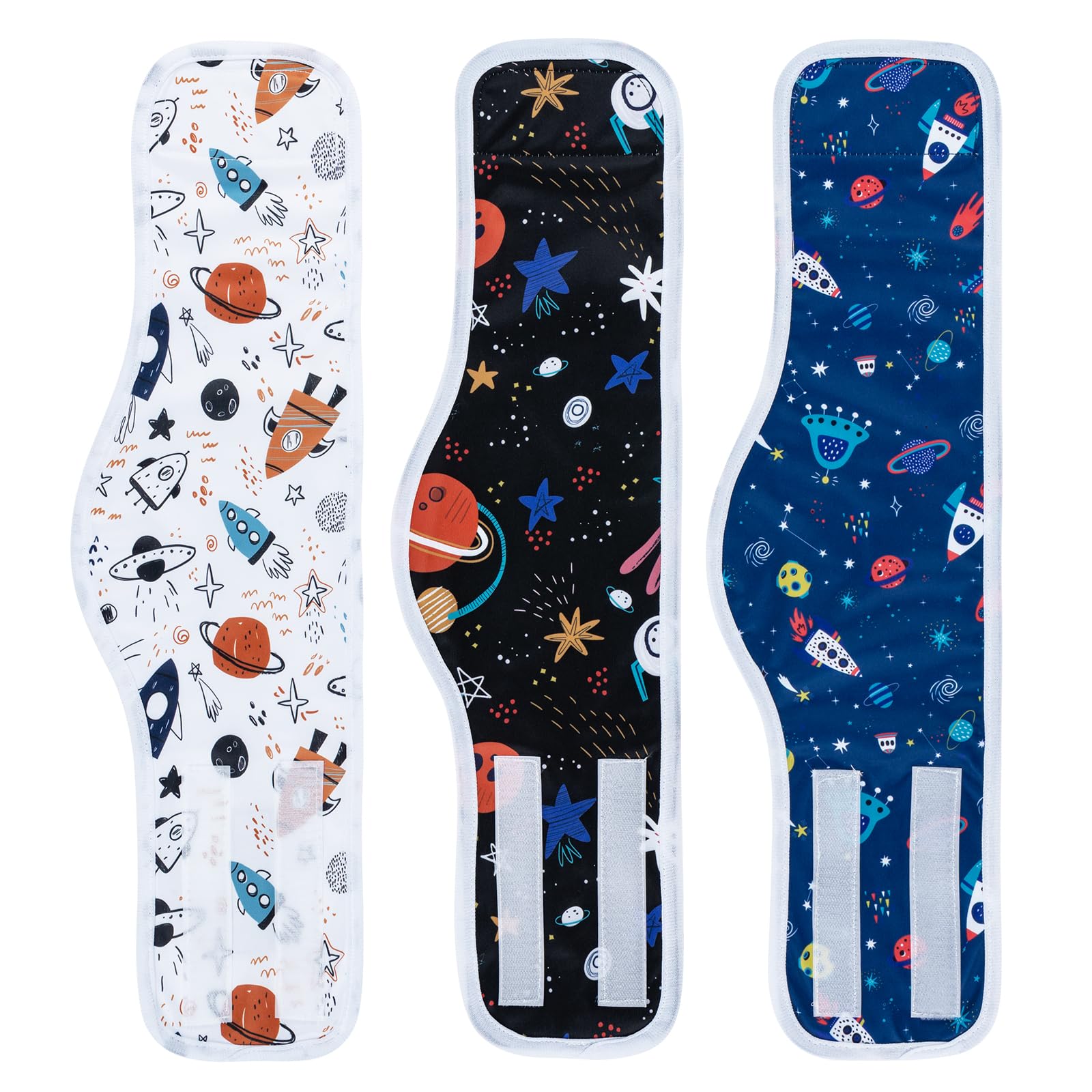 MICOOYO Reusable Dog Nappies Male, Lightweight 3 Pack Washable Belly Bands for Dogs, Male Dog Wraps Diapers for Puppy Pets(Spaceship,XL)