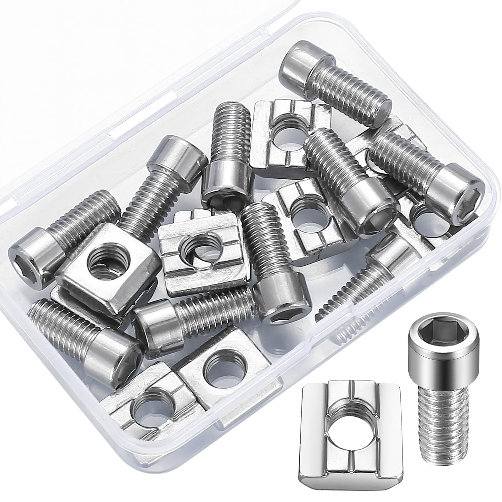 Roll-in Spring T-Nuts, 10 Pcs M8 T-slot Bolts and Nuts, Metal Profile 8mm T Slot Nuts and Bolts, T Track T Nuts and Bolts for 3030 Aluminum Profile - M8