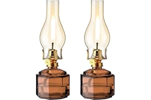 Tuanse 2 Pieces Chamber Oil Lamp for Indoor Use, Classic Kerosene Lamp, Vintage Oil Lanterns, Decorative Hurricane Lantern with Adjustable Fire Wick for Christmas Tabletop Decor, 13 Inch(Dark Brown)